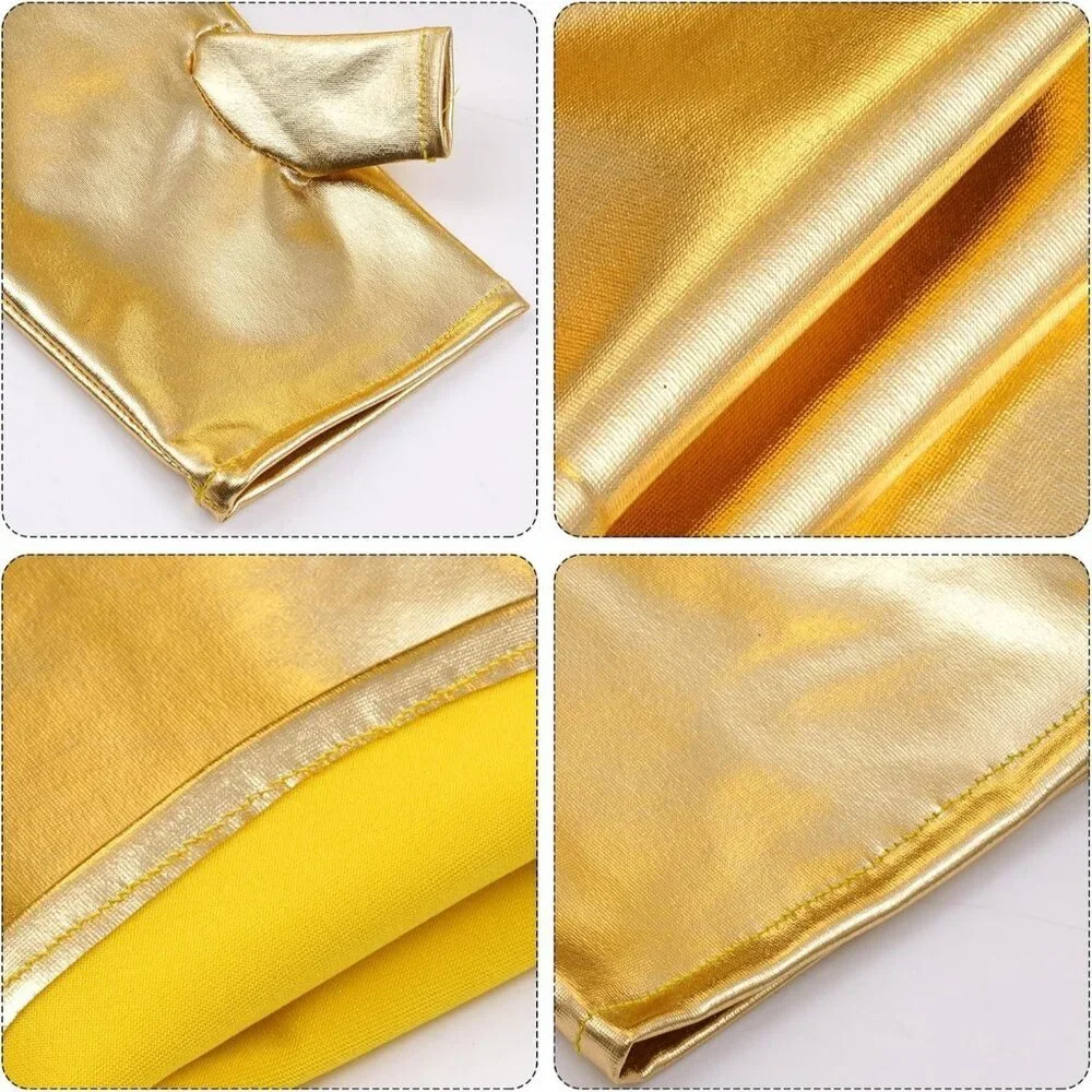 Women's Long Metallic Shiny Fingerless Gloves Gold Party Halloween Costume